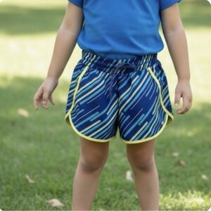 DANSKIN NOW Athletic Striped Shorts, Girls Small, Blue White Yellow